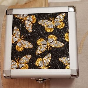 Travel Size Jewelry Storage Box, 2-tone Butterflies, latch mechanism, NIB